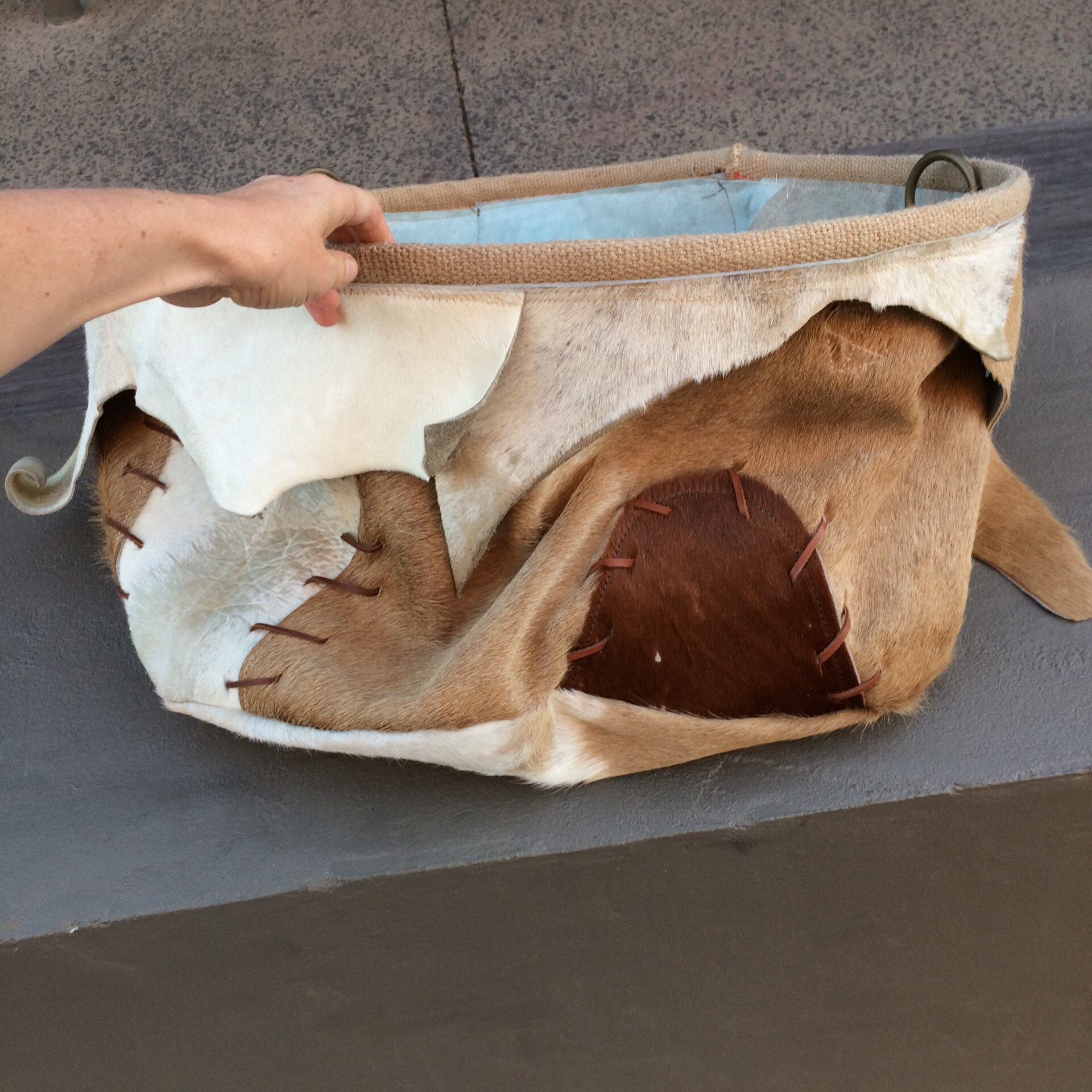 Interior stitching detail of the I'm a Celebrity food drop bag