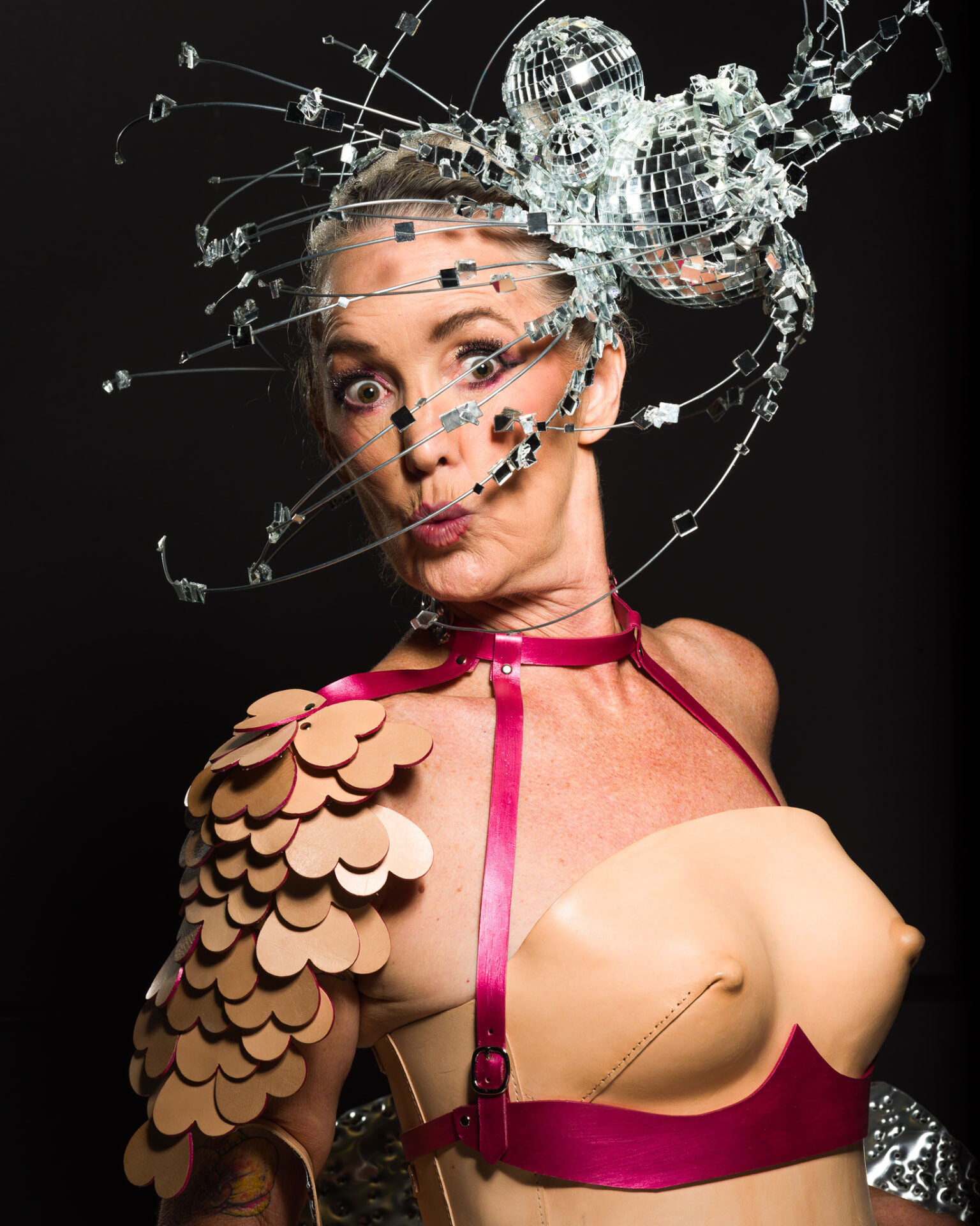 Disco Love, Moulded leather, heart scales and harness · Finalist AWAF 2024 · Collab with Rae Saheli